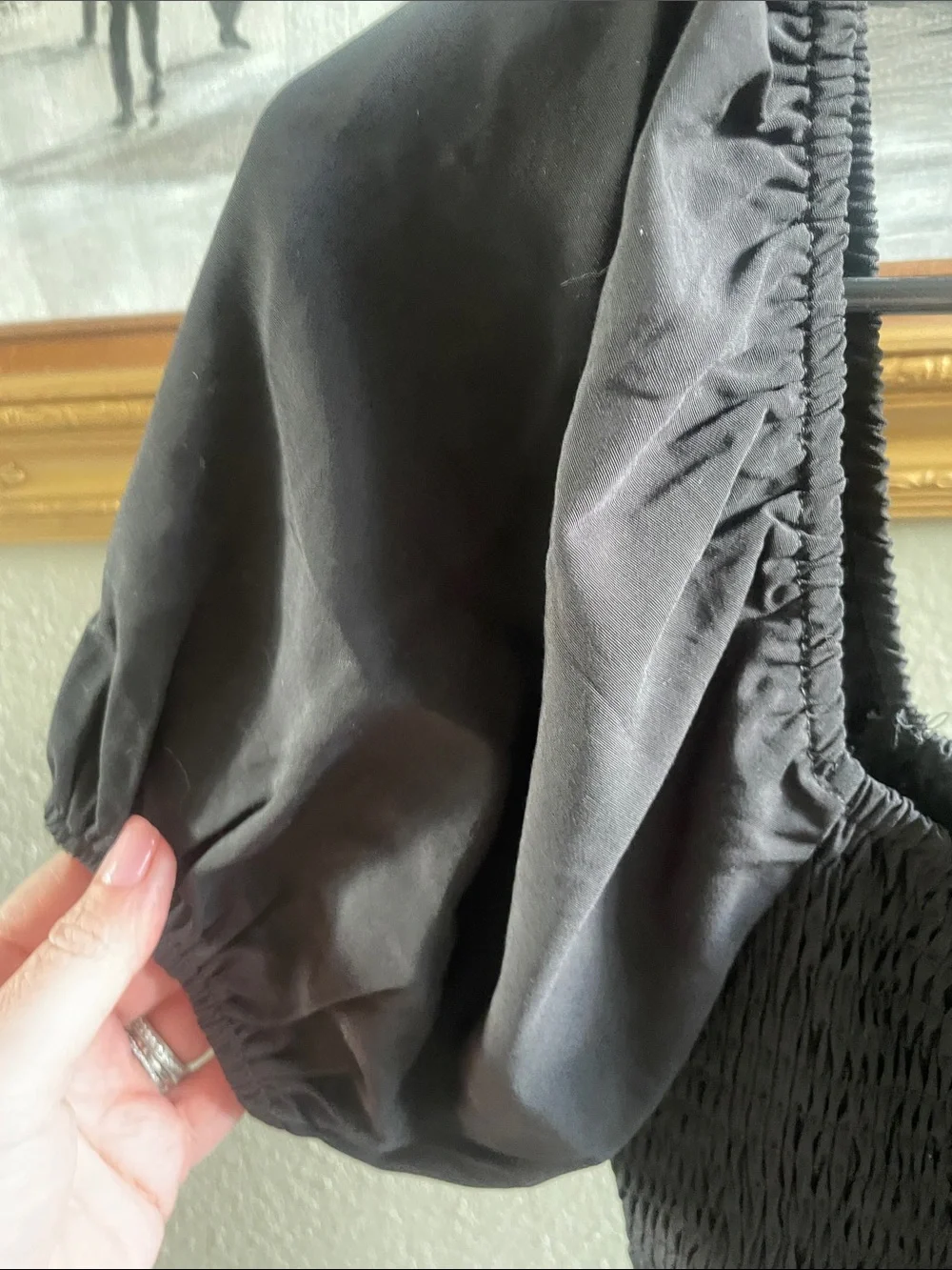 BiBi Black Smocked Top with Puff Sleeves
